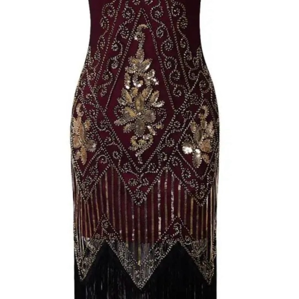 Chic Burgundy and Gold Sequin Dress
